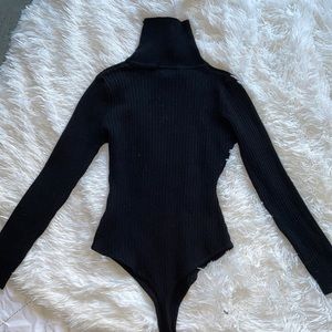 Black Knit Turtleneck Bodysuit